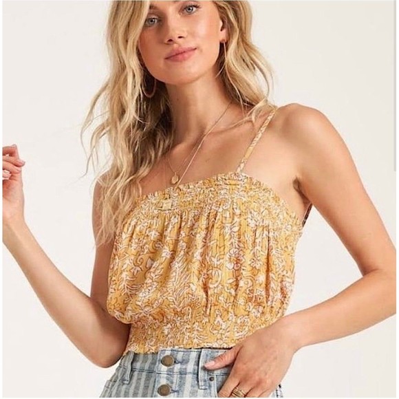 NWT Billabong crop top M yellow floral surf - Picture 3 of 8